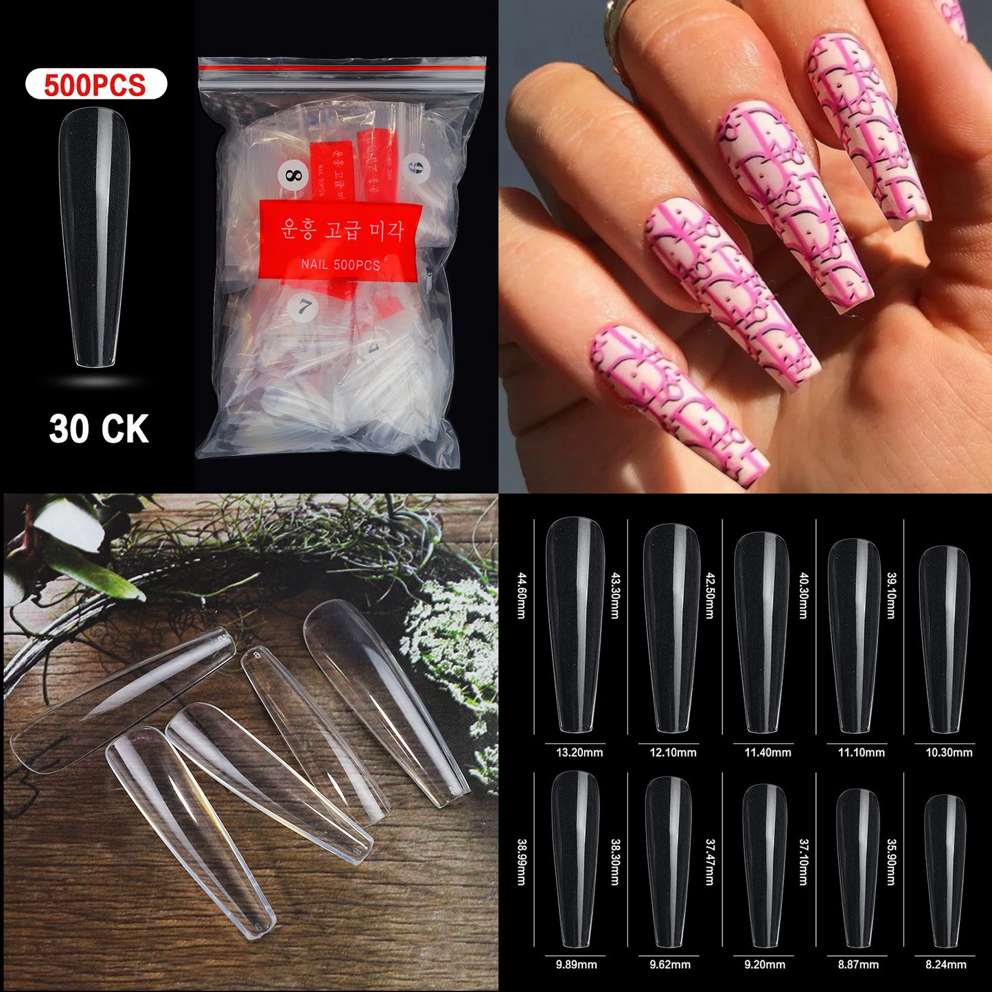 FTMC001 Manicure nails, French tip nails, full and half nails, ballet nails, fake nails