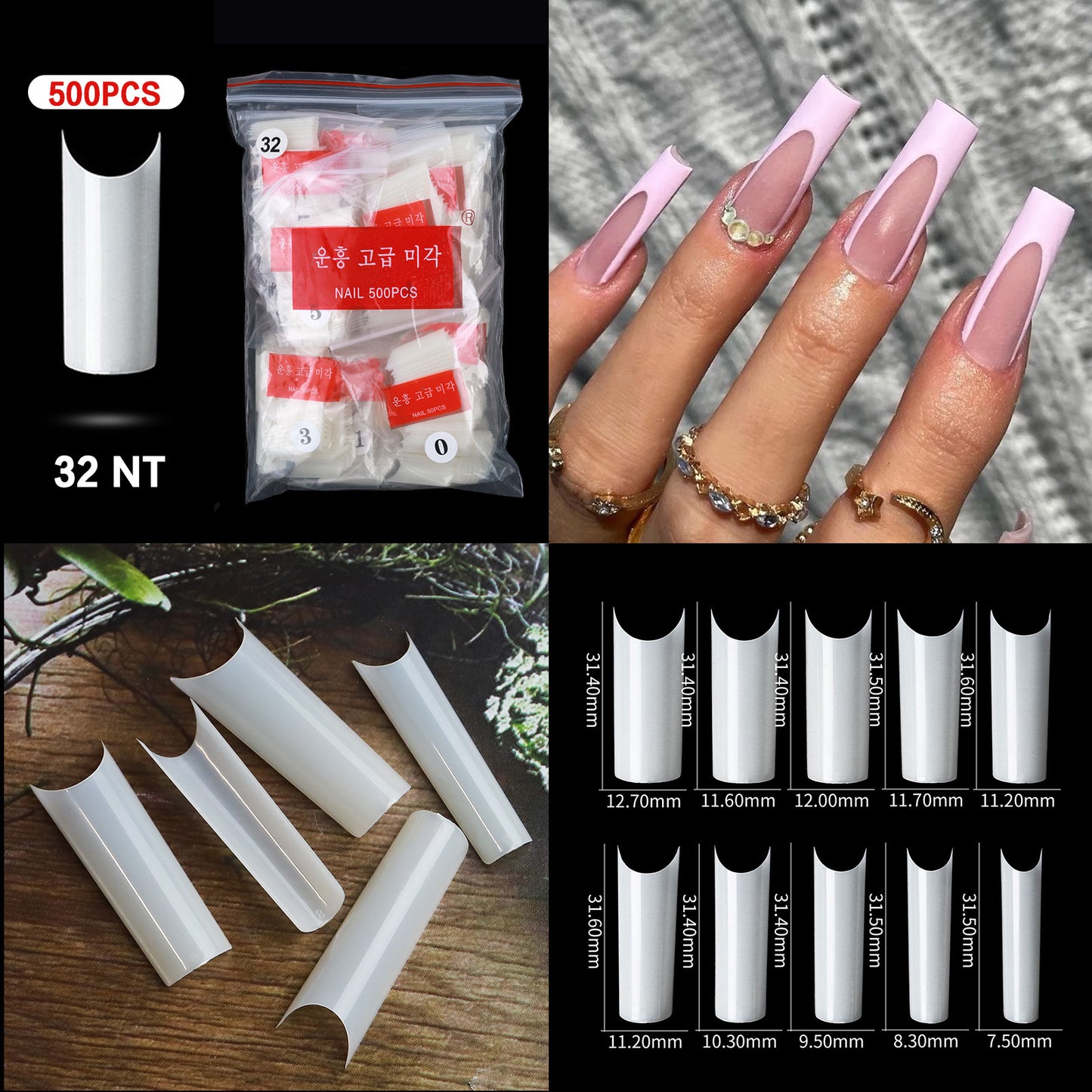 FTMC001 Manicure nails, French tip nails, full and half nails, ballet nails, fake nails