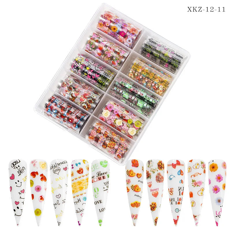 CHS016  Set of 10pcs christmas Nail Foil (10 colors) transfer Paper Decals Nail Art Transfer Sticker Halloween Nail Tool