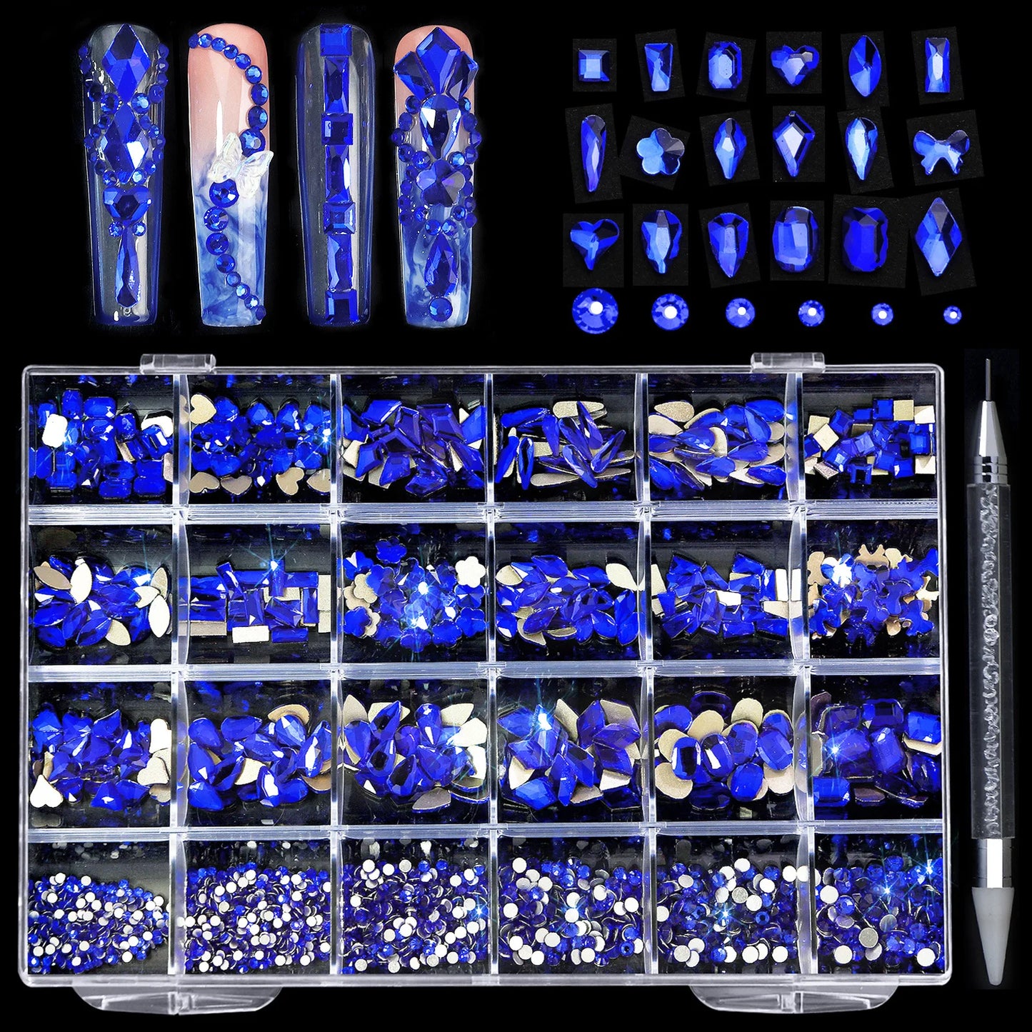 CHS005  24 girds Nail rhinestones Mix Shapes Christmas Metal Charm Nail art Decoration Wheel 3D Nail Jewelry Accessories