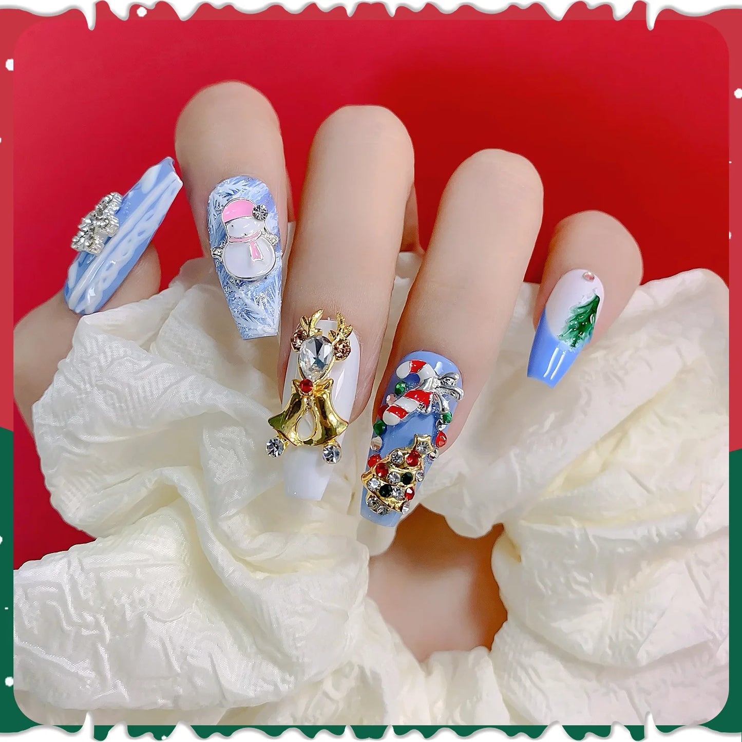CHS010  Nail Enhancement New Alloy Christmas Jewelry Snowman Diamond Bell Jewelry Set