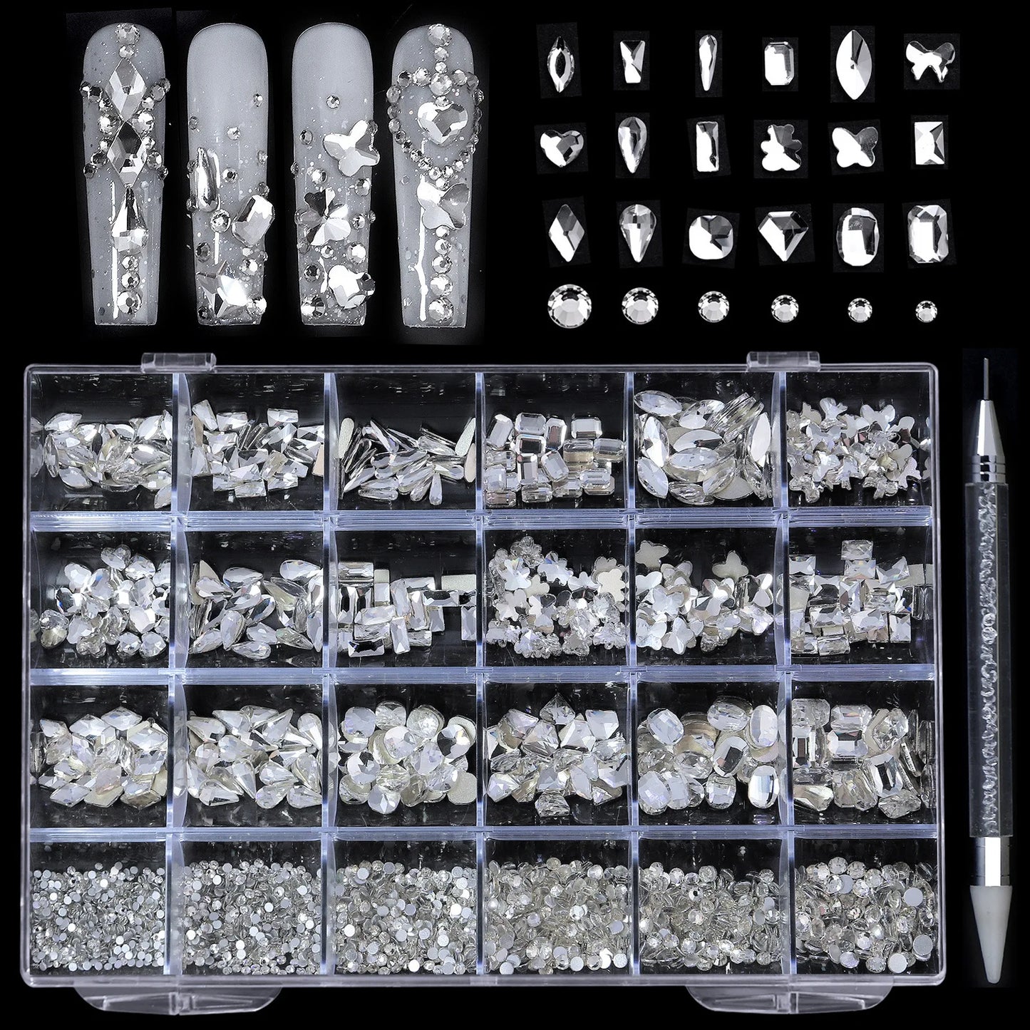 CHS005  24 girds Nail rhinestones Mix Shapes Christmas Metal Charm Nail art Decoration Wheel 3D Nail Jewelry Accessories