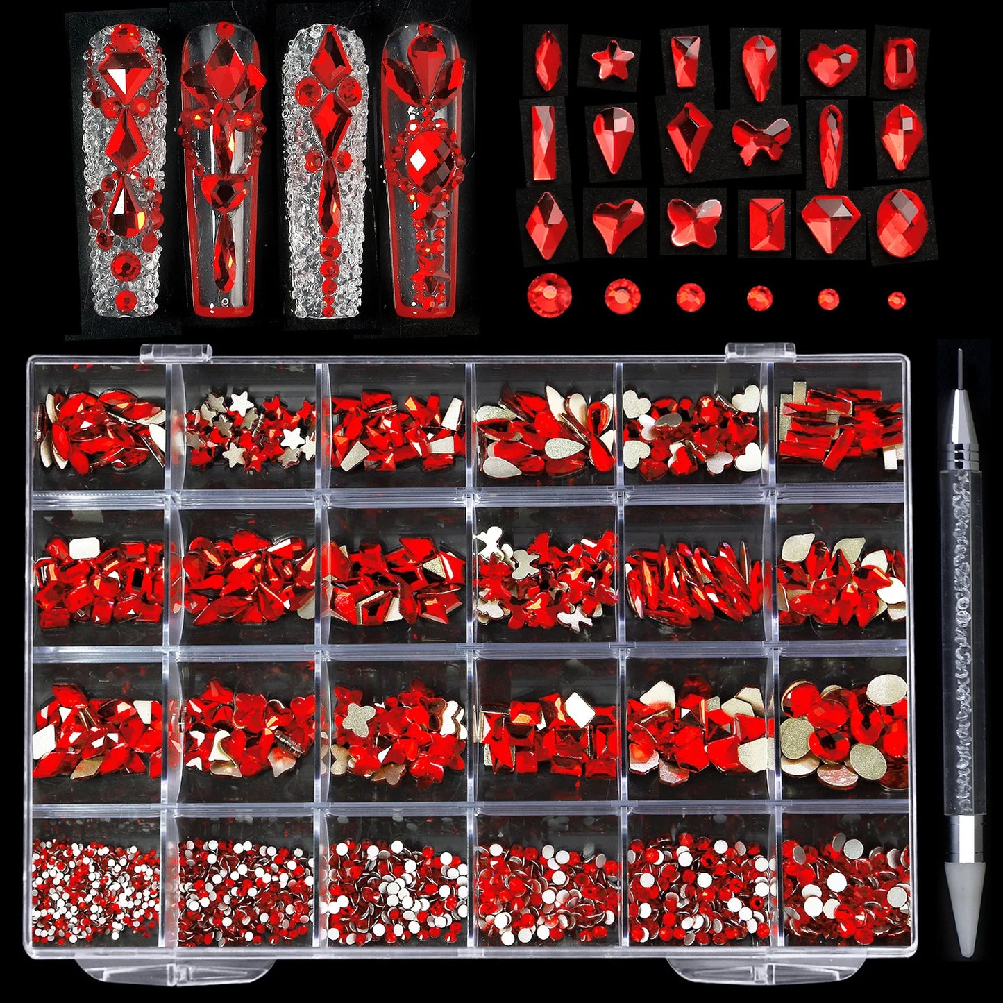 CHS005  24 girds Nail rhinestones Mix Shapes Christmas Metal Charm Nail art Decoration Wheel 3D Nail Jewelry Accessories