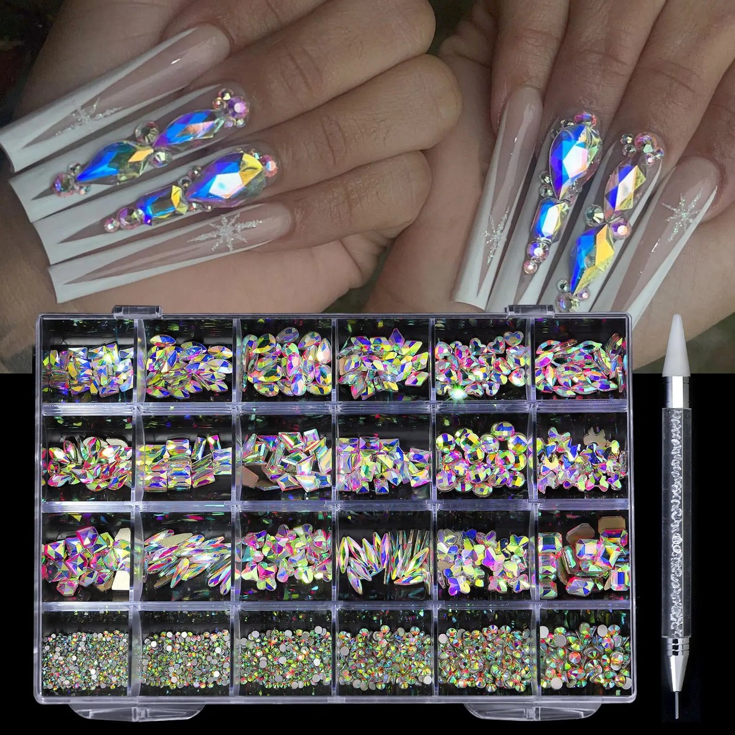 CHS005  24 girds Nail rhinestones Mix Shapes Christmas Metal Charm Nail art Decoration Wheel 3D Nail Jewelry Accessories