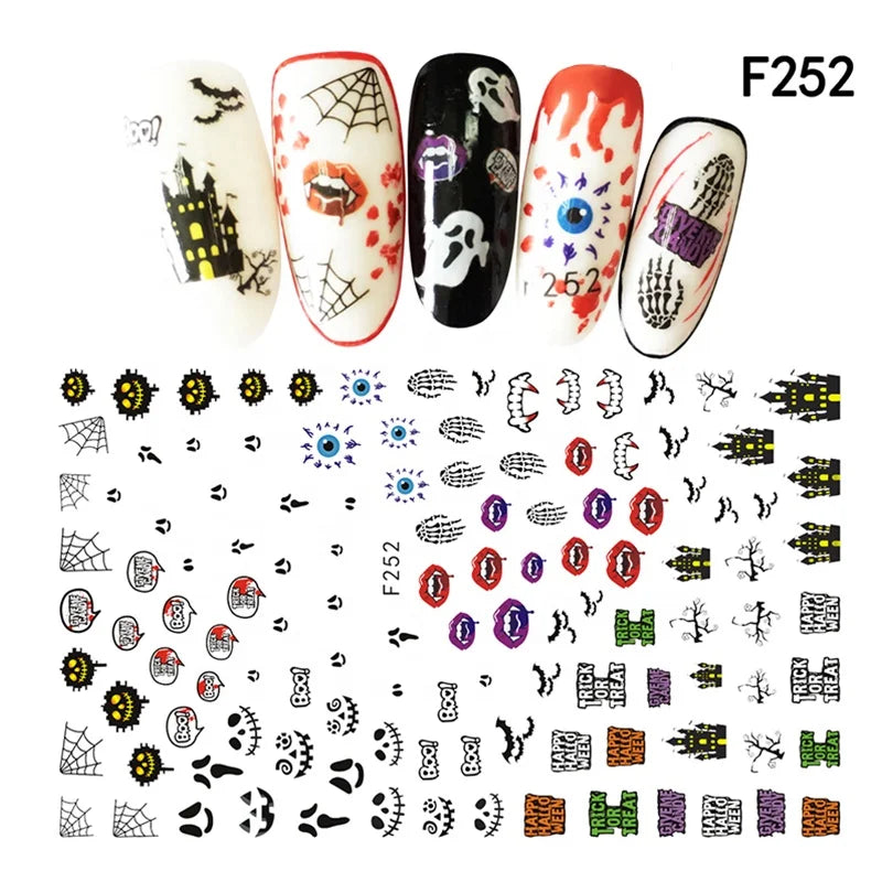 CHS038  New Skull Pumpkkin Halloween Nail Art Stickers Decorations 3d Adhesive Salon Beauty Nail Stickers