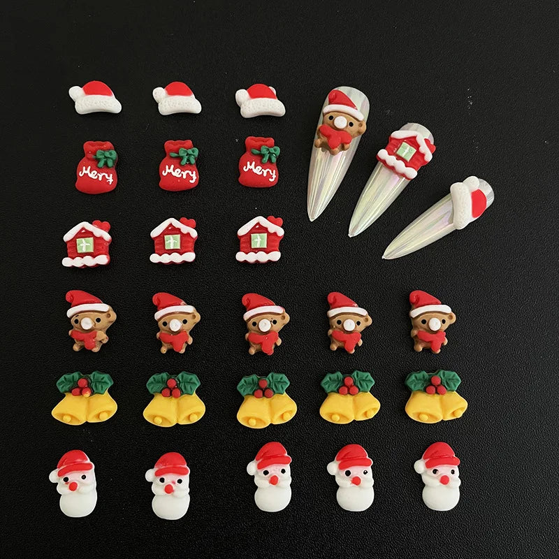 CHS013  Resin Christmas Bells Tree Deer Santa Claus Snowman Candy Cane For Jewelry DIY nail art
