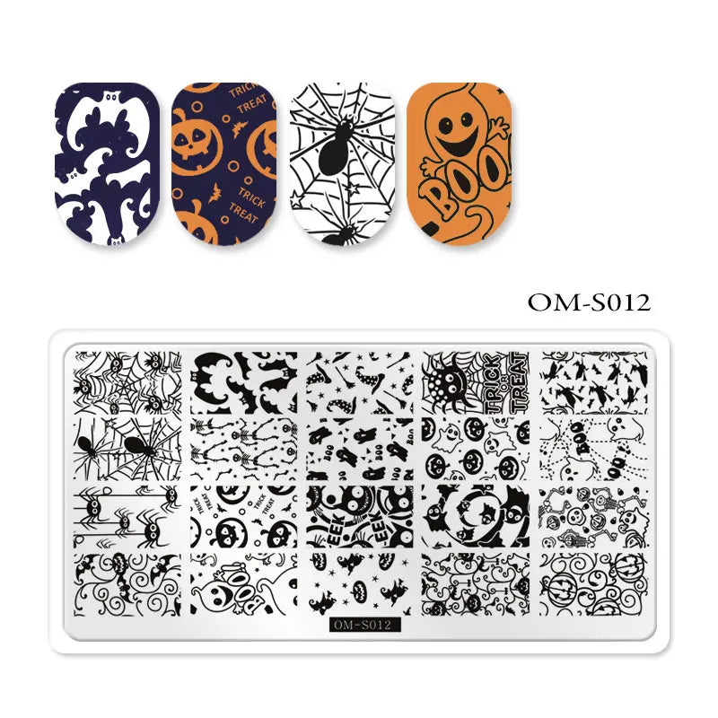 CHS006  6.5*12.5cm Top Quality Christmas Halloween XMAS Custom Snowflake Nail Art Stamping Plates with White Slatwall Back