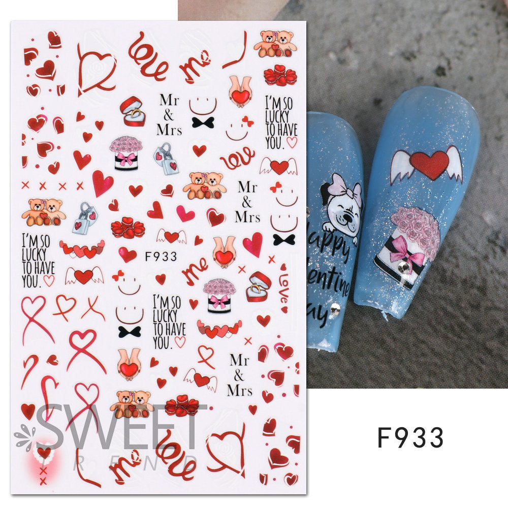 VAL019 Valentine's Day Nail Art Stickers Wholesale Ins Hot Style Red Lips Sexy Heart LOVE Cartoon Bear Nail Decal
