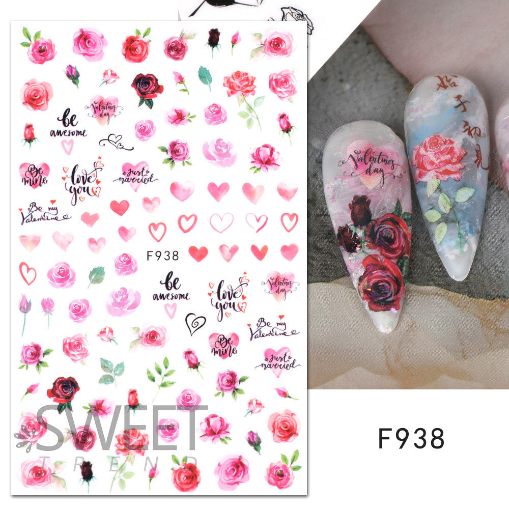 VAL019 Valentine's Day Nail Art Stickers Wholesale Ins Hot Style Red Lips Sexy Heart LOVE Cartoon Bear Nail Decal