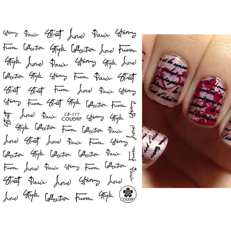 VAL012  New nail art stickers ins Valentine's Day love rose flower English letters gold and silver black back glue nail stickers