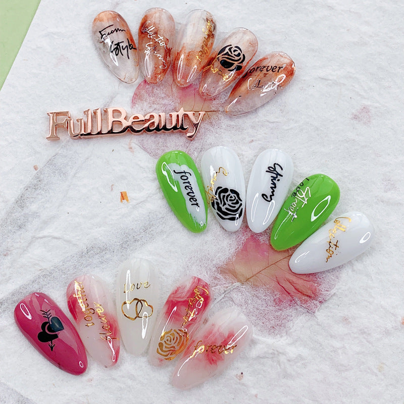 VAL012  New nail art stickers ins Valentine's Day love rose flower English letters gold and silver black back glue nail stickers