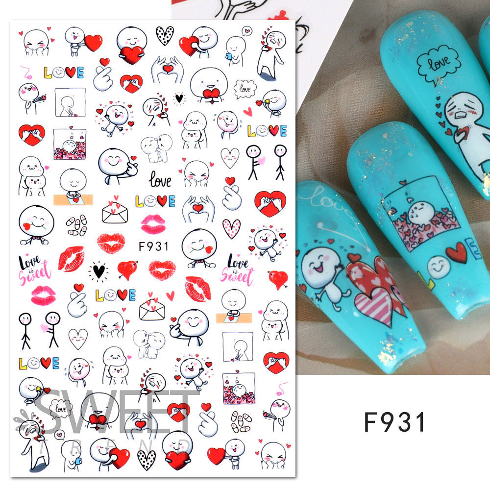 VAL019 Valentine's Day Nail Art Stickers Wholesale Ins Hot Style Red Lips Sexy Heart LOVE Cartoon Bear Nail Decal
