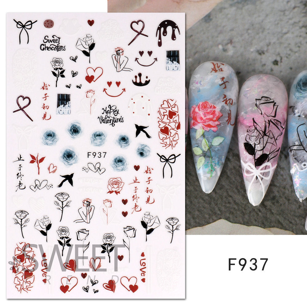 VAL019 Valentine's Day Nail Art Stickers Wholesale Ins Hot Style Red Lips Sexy Heart LOVE Cartoon Bear Nail Decal
