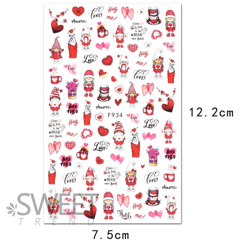 VAL019 Valentine's Day Nail Art Stickers Wholesale Ins Hot Style Red Lips Sexy Heart LOVE Cartoon Bear Nail Decal