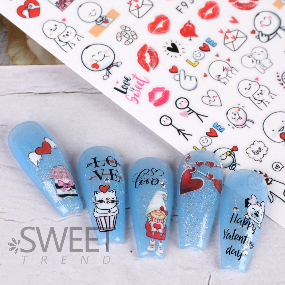 VAL019 Valentine's Day Nail Art Stickers Wholesale Ins Hot Style Red Lips Sexy Heart LOVE Cartoon Bear Nail Decal