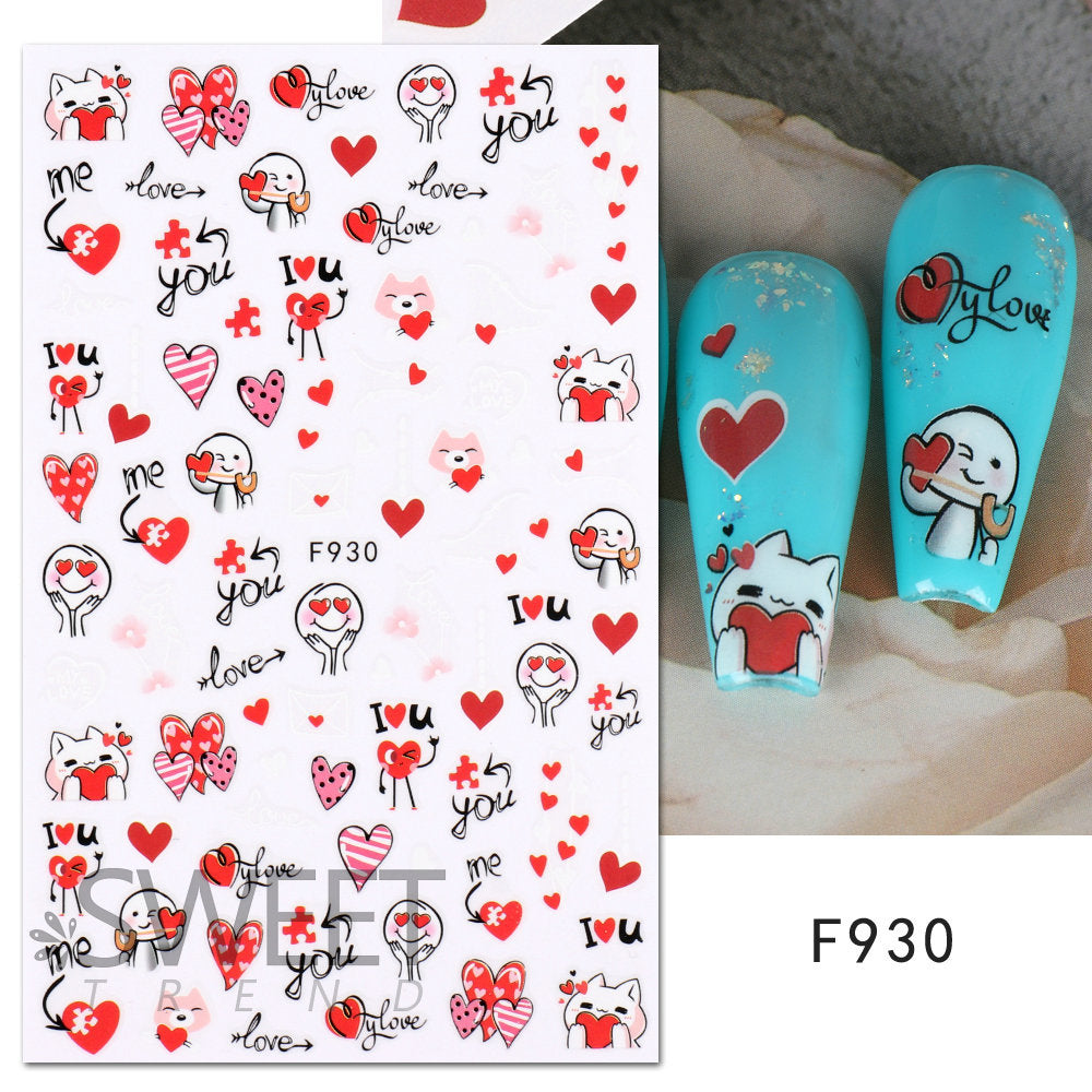 VAL019 Valentine's Day Nail Art Stickers Wholesale Ins Hot Style Red Lips Sexy Heart LOVE Cartoon Bear Nail Decal