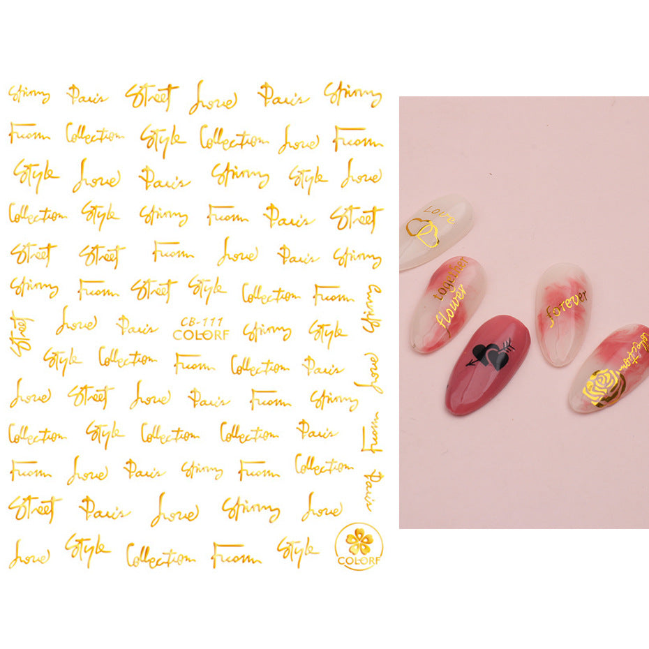 VAL012  New nail art stickers ins Valentine's Day love rose flower English letters gold and silver black back glue nail stickers