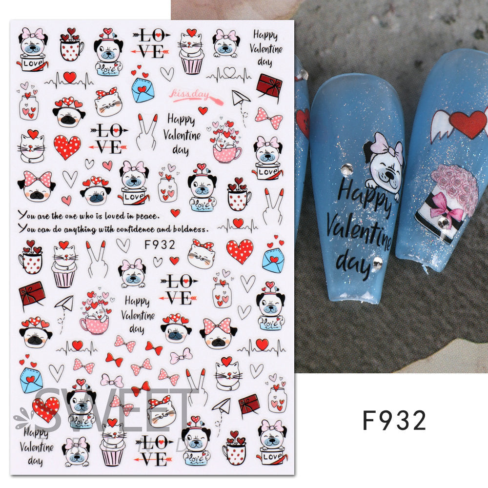 VAL019 Valentine's Day Nail Art Stickers Wholesale Ins Hot Style Red Lips Sexy Heart LOVE Cartoon Bear Nail Decal