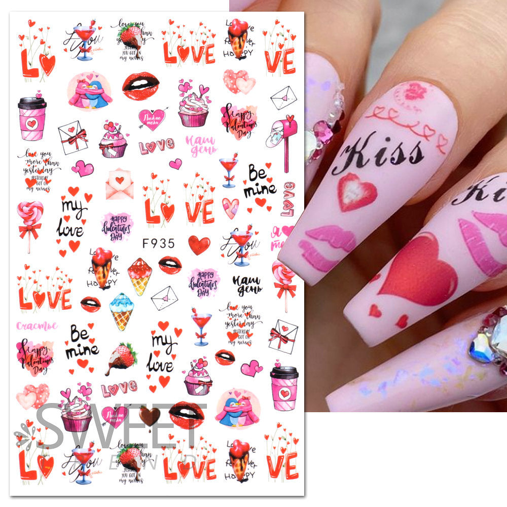 VAL019 Valentine's Day Nail Art Stickers Wholesale Ins Hot Style Red Lips Sexy Heart LOVE Cartoon Bear Nail Decal