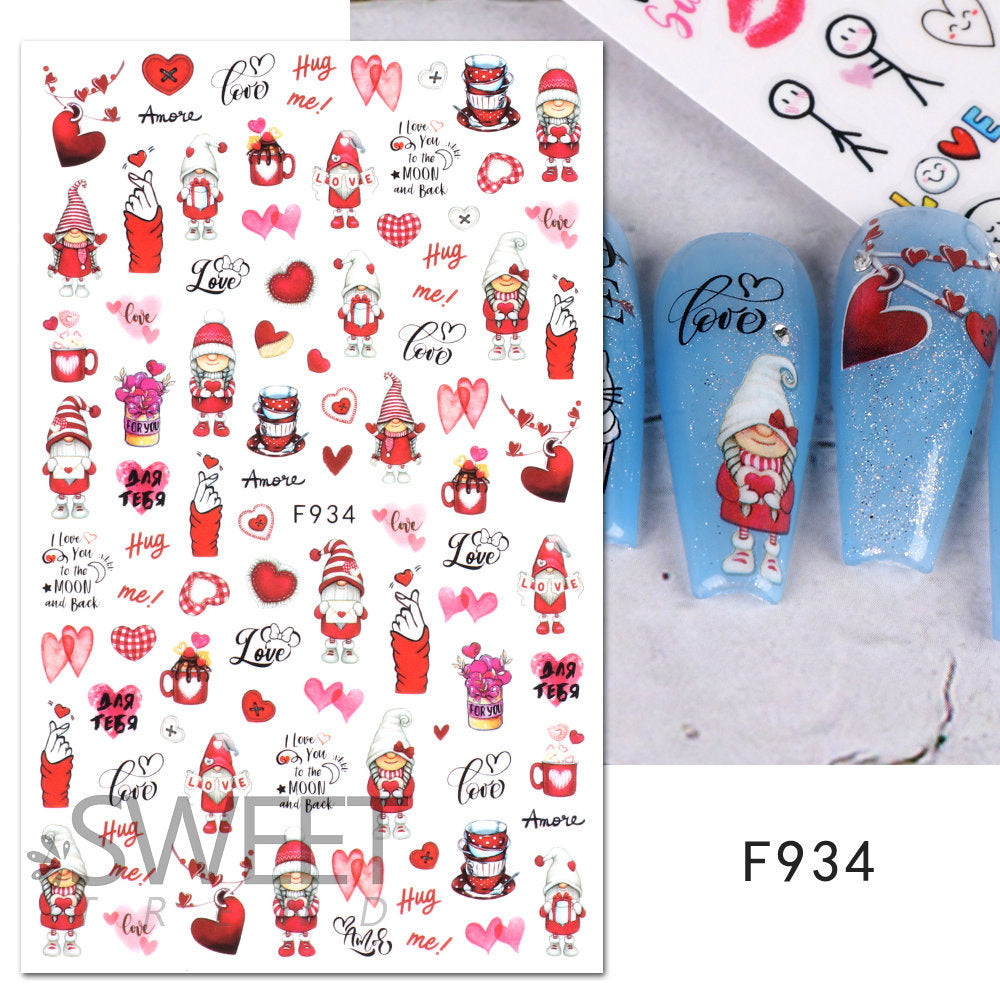 VAL019 Valentine's Day Nail Art Stickers Wholesale Ins Hot Style Red Lips Sexy Heart LOVE Cartoon Bear Nail Decal