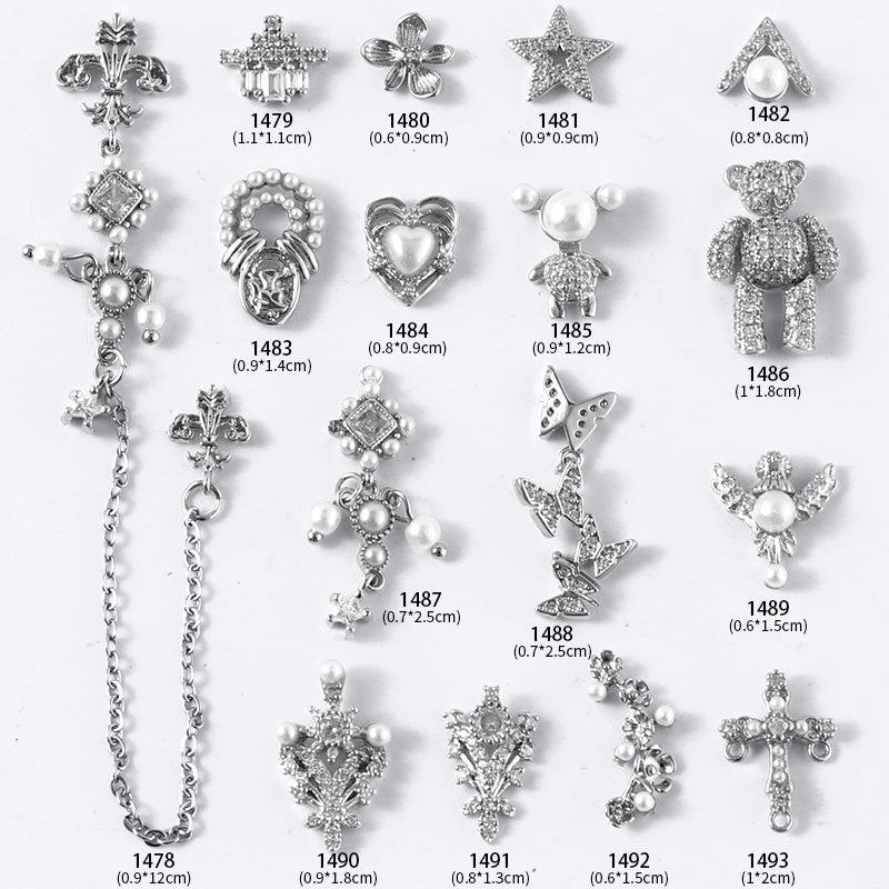 FDMB018 Bear Nail Jewelry Diamond, Nail Decoration Palace Style, Diamond Gold, Pearl, Silver Zircon Bracelet