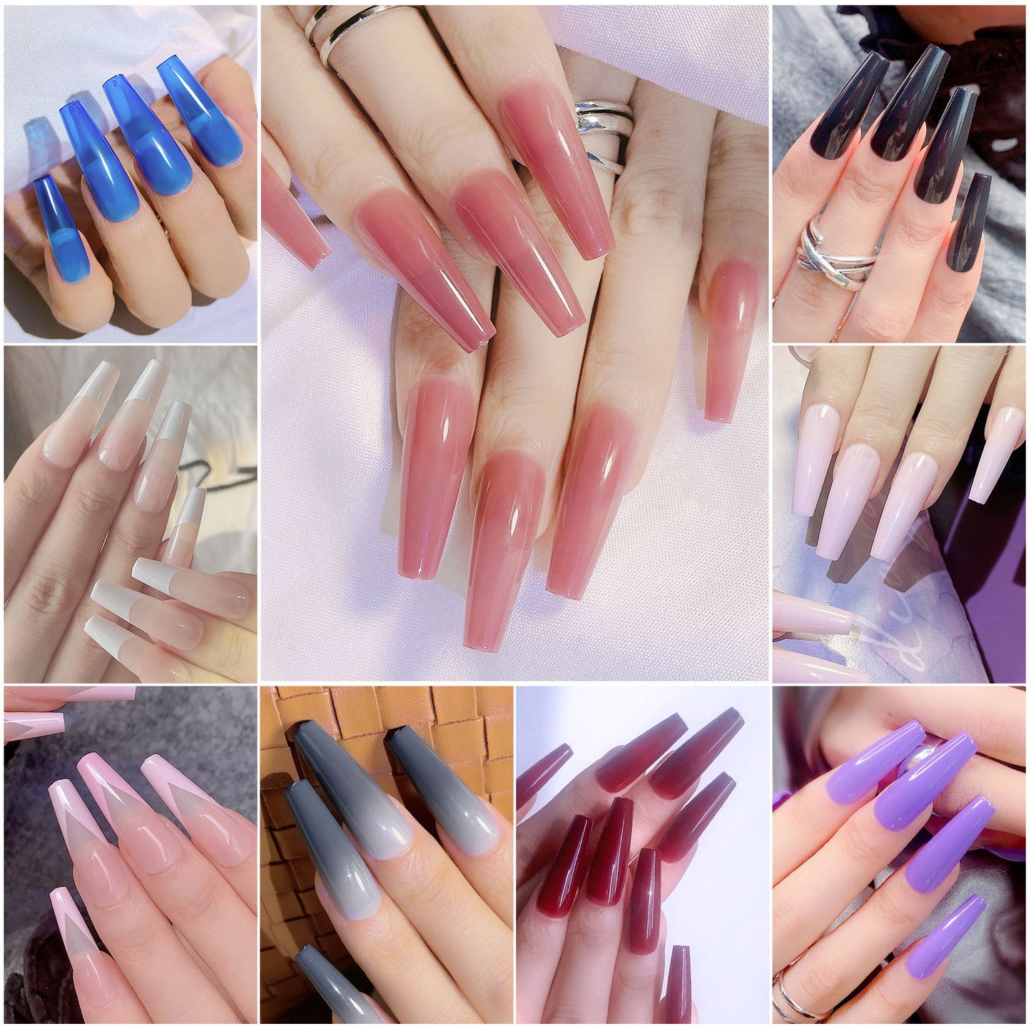 FTMB006 Long Gradient, Solid Color, French Ballerina, Flat Tip, Stiletto  Nails