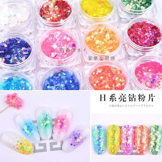 FFMB019 Nail art sequins super glitter thickness mixed, glitter magic combination sequins, DIY phototherapy nail decoration