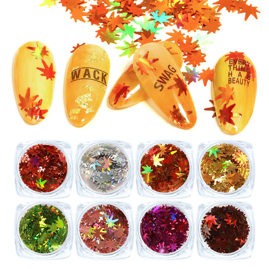 FFMB022 Nail Art Maple Leaf Decorative Sequins, Symphony Multicolor Glitter DIY Nail Jewelry, 12 Colors Set