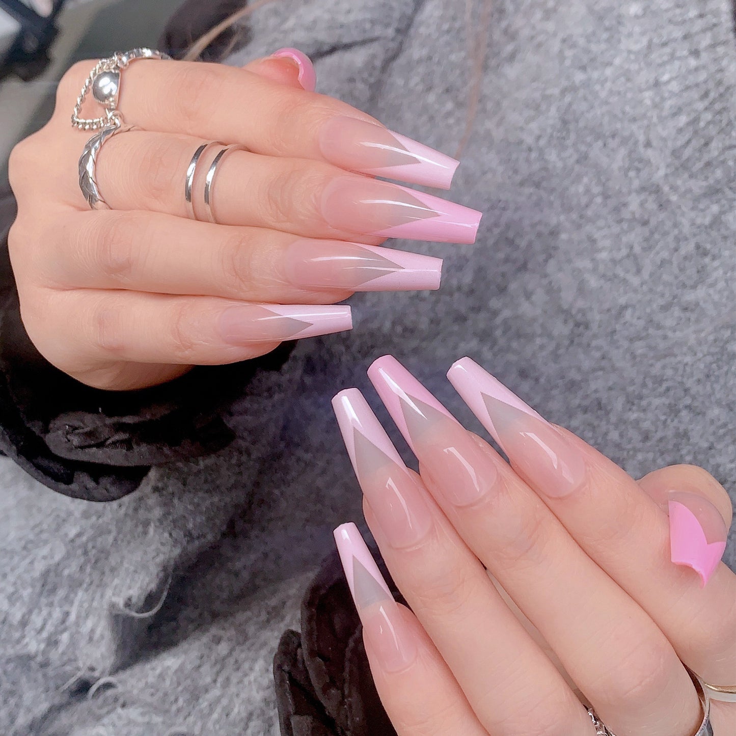 FTMB006 Long Gradient, Solid Color, French Ballerina, Flat Tip, Stiletto  Nails