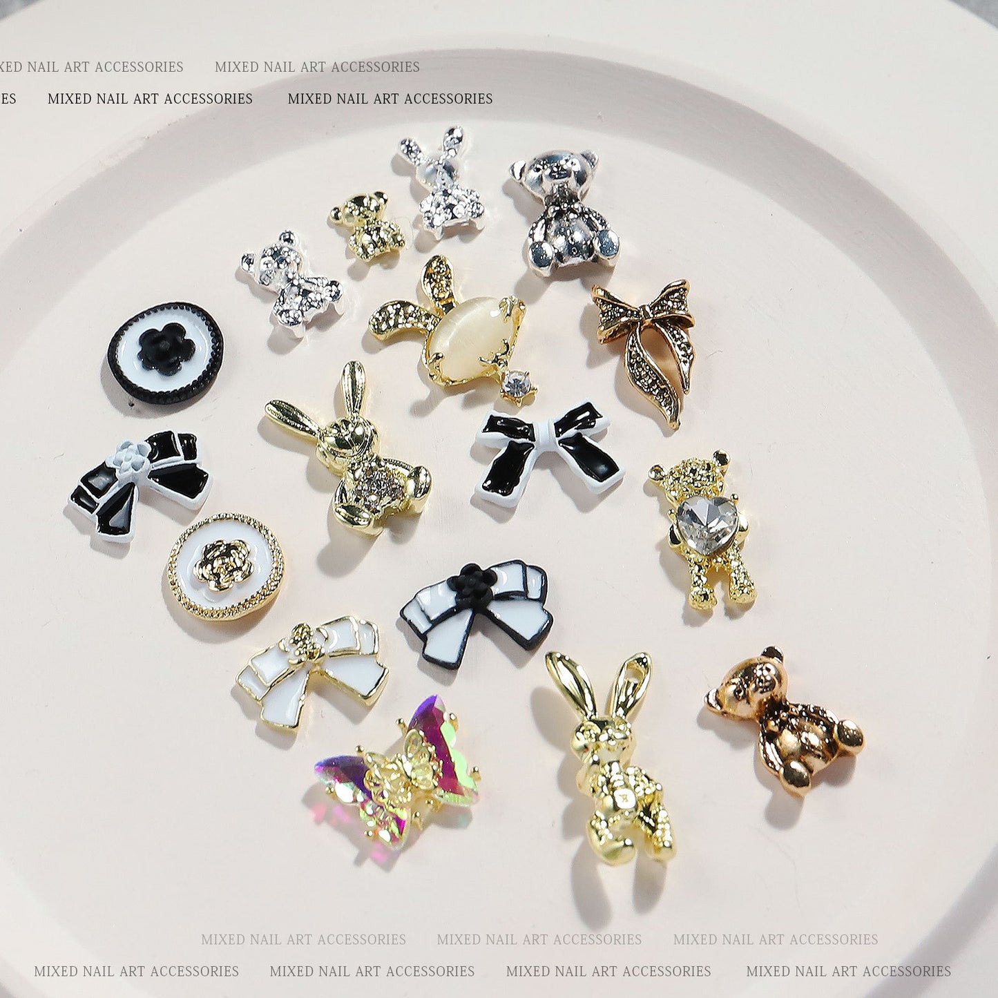 FDMD001 New nail art, aurora butterfly love bear bow chain alloy decoration