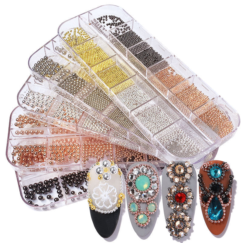 FDMC019 Nail Art Accessories, Gold and Silver Steel Ball Mixed, Gold Silver Rose Gold Metal Steel Ball, Size Box