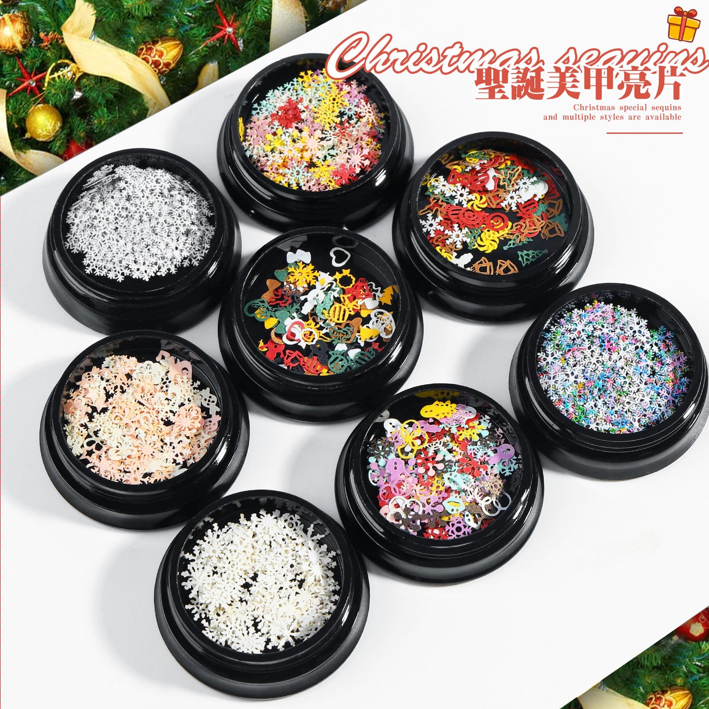 FDMC015 New nail art Christmas ornaments, wood pulp flakes snowflake Santa Claus mixed decorations