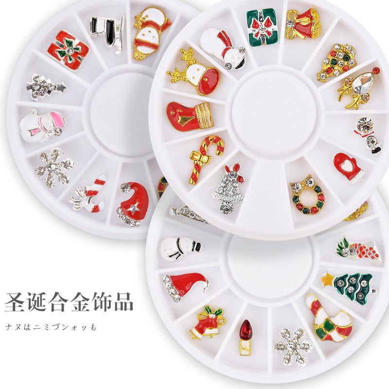 FDME018 Snowflake Christmas Gift Decoration Zircon Nail Turntable Christmas Series 12 Grid Alloy