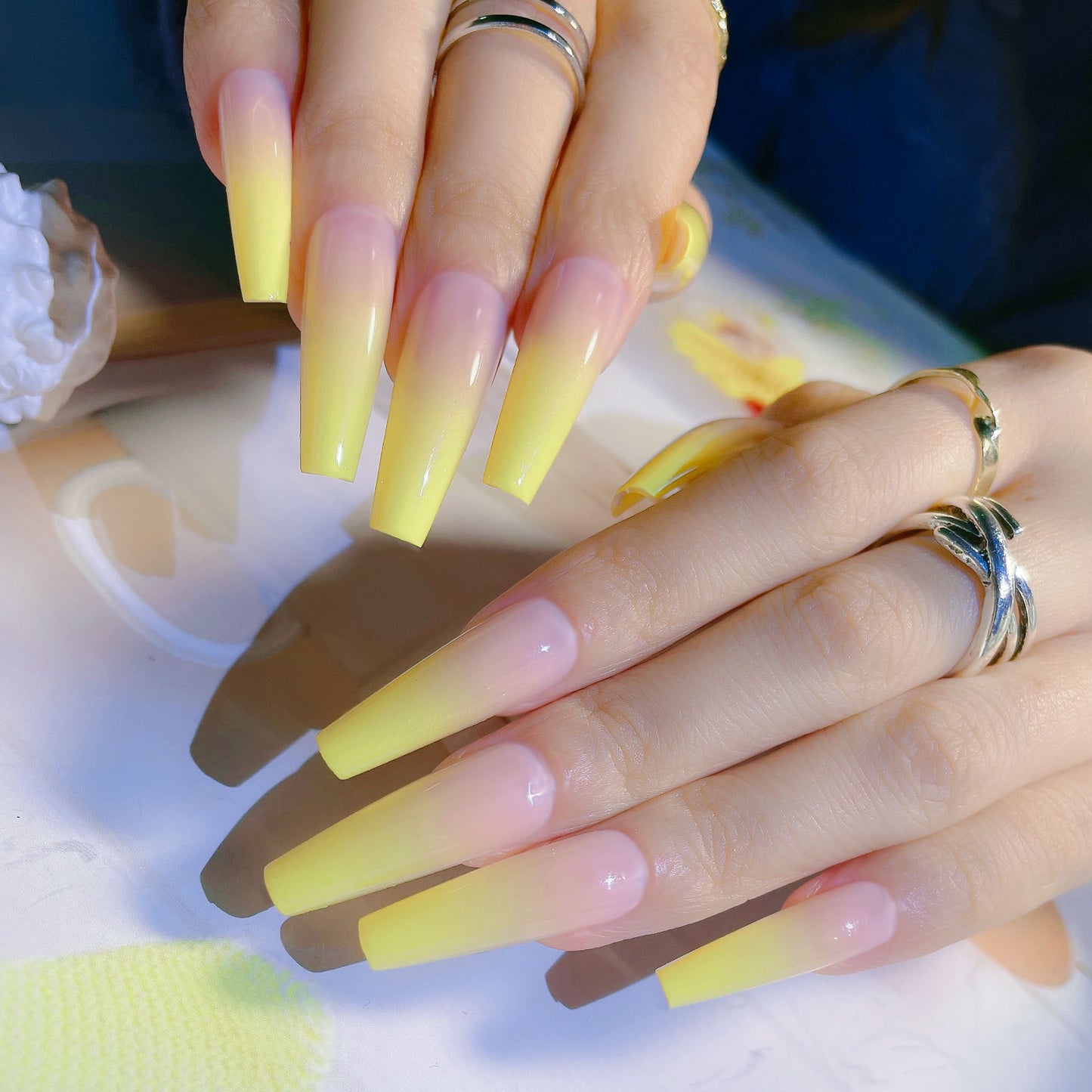 FTMB006 Long Gradient, Solid Color, French Ballerina, Flat Tip, Stiletto  Nails