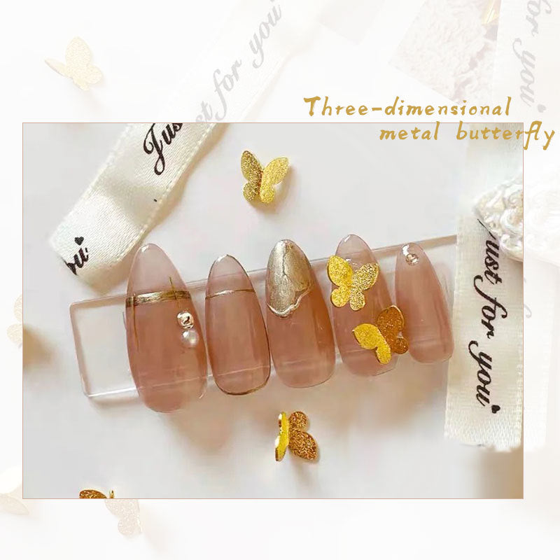 FDMD013 Nail Art 3D Metal Bow Nail Ornament, Frosted Gold Small Butterfly