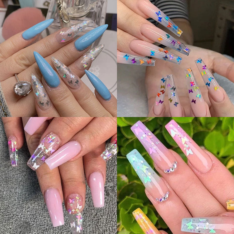 FDMD017 Hot Selling Nail Art Sequins, Heart Laser Symphony Butterfly Fluorescent Luminous Sequins, Boxed