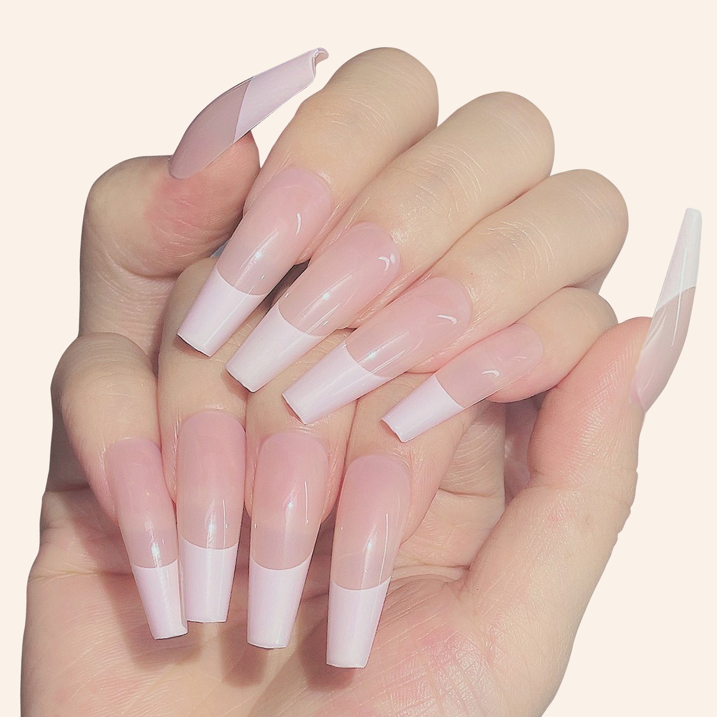 FTMB006 Long Gradient, Solid Color, French Ballerina, Flat Tip, Stiletto  Nails