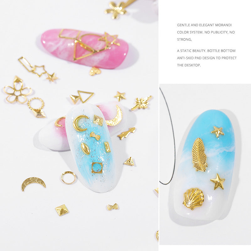 FDMD018 New nail art star and moon rivet jewelry, hollow metal frame patch diy nail decoration 6 grids, bag