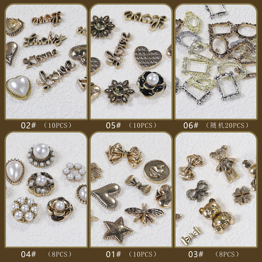 FDMD016 Nail Art New Retro Alloy Bear Peach Heart Pentagram Letter Bow, Nail Art Alloy Decorations