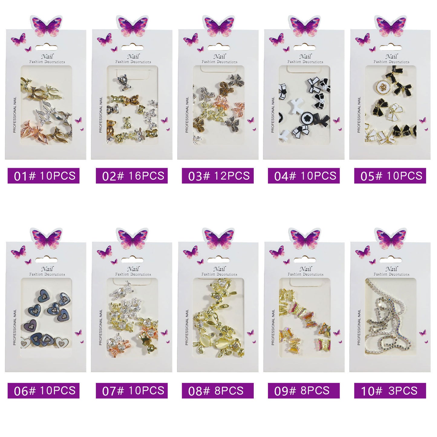 FDMD001 New nail art, aurora butterfly love bear bow chain alloy decoration