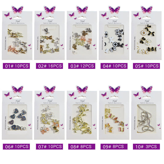 FDMD001 New nail art, aurora butterfly love bear bow chain alloy decoration