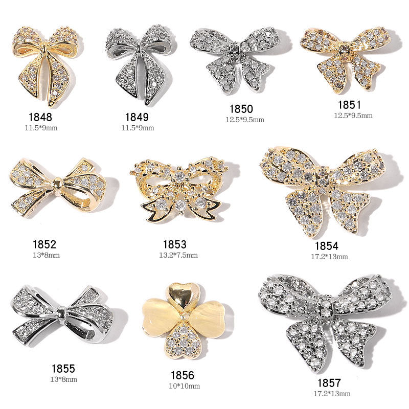 FDMD007 Popular Nail Art Diamond Bow Three-dimensional Metal Gold Luxury Super Flash Nail Jewelry Bow
