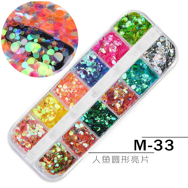 FDMC024 Nail Art Jewelry Glitter Sequins, 12 Grid Long Box Jewelry Symphony Sequins Pearl Shell