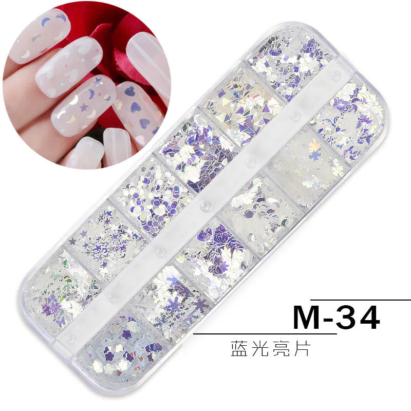 FDMC024 Nail Art Jewelry Glitter Sequins, 12 Grid Long Box Jewelry Symphony Sequins Pearl Shell