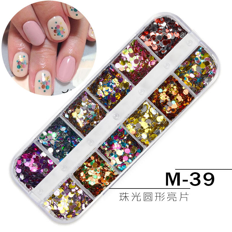 FDMC024 Nail Art Jewelry Glitter Sequins, 12 Grid Long Box Jewelry Symphony Sequins Pearl Shell
