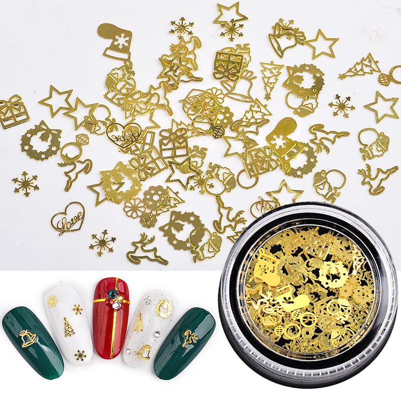 FDMC022 Nail Art Jewelry Hollow Metal Sheet Christmas Sticker Leaf Gear Gold Sheet Mix