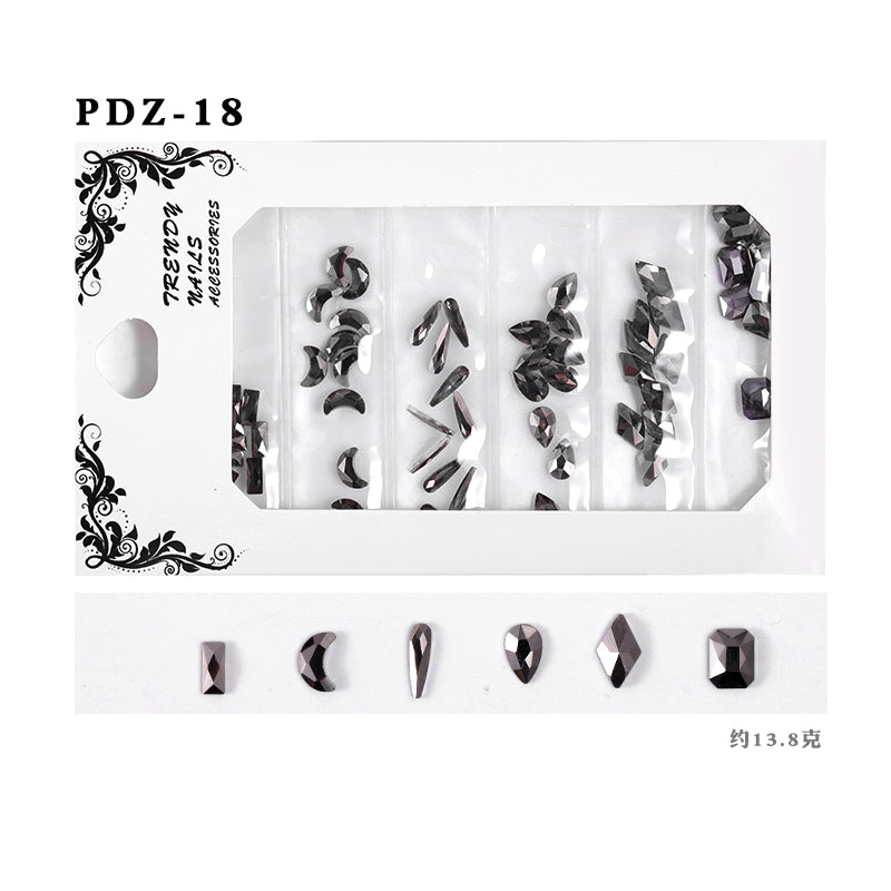 NDE008  ForLife 6 Grid Pack Flatback Nail Art Crystal Rhinestones Decorations 3d Alloy Retro Nail Accessories