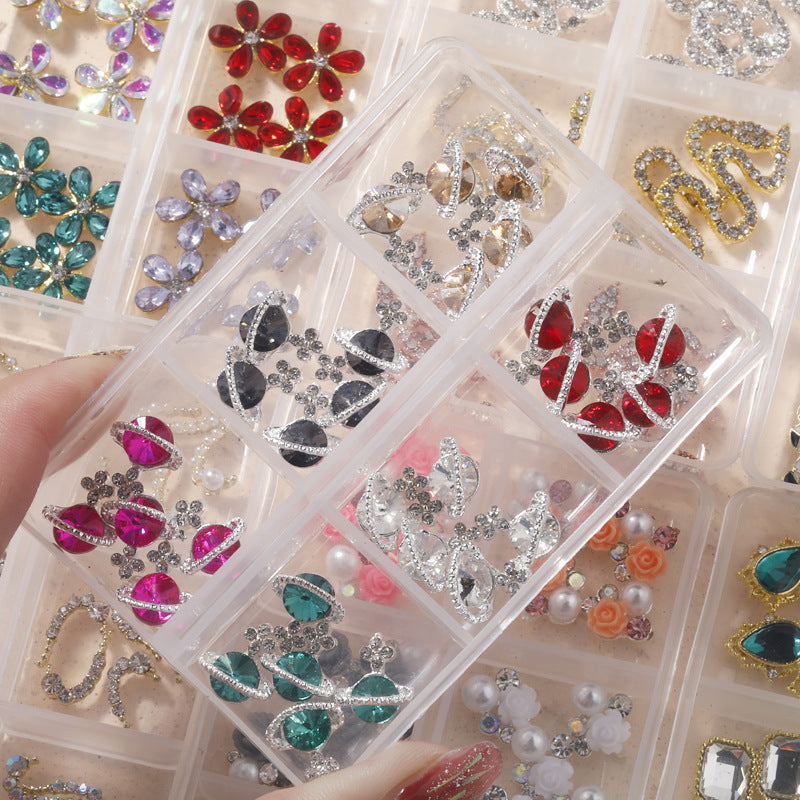NZJ064  New Snake Planet Zircon Rhinestone Six-Grid Alloy Jewelry Wholesale 2022 New Nail Art Alloy Jewelry Vintage big drill pile drill