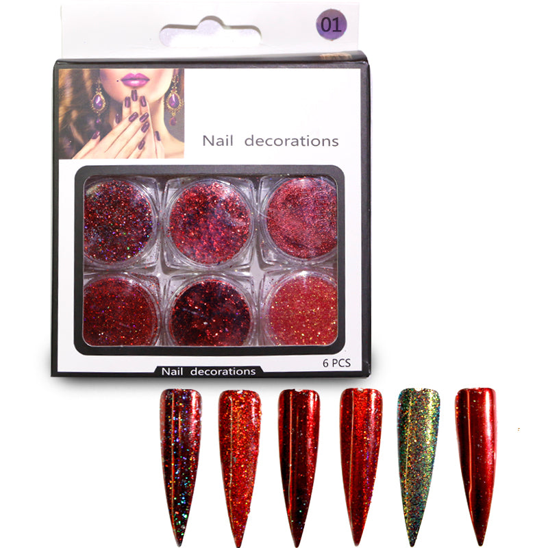 FNP036  6 Color Laser Nail Powder Green Purple Nail Acrylic Powder Blue Powder Set