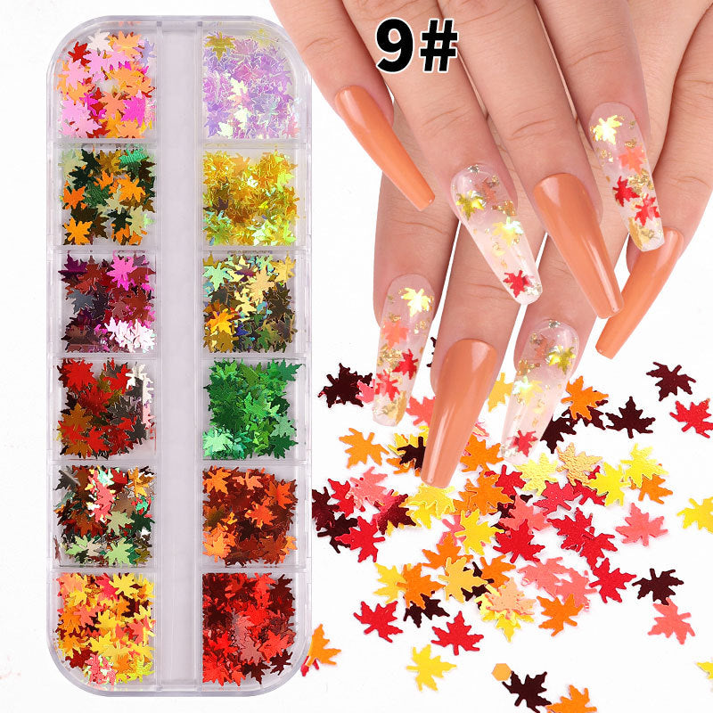 NDE031  ForLife 12 colors Maple leaf Shapes Nail Art Glitter Flakes 3D colorful Sequins Polish Color changing Manicure decoration